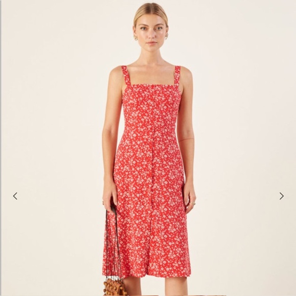 Reformation Floral Persimmon Midi Dress Sz 0P